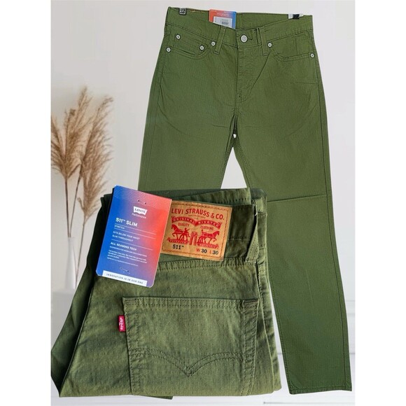 Levi’s Performance 511 Slim Stretch All Seasons Tech Green Pants Men’s W30 L30 - Picture 1 of 16